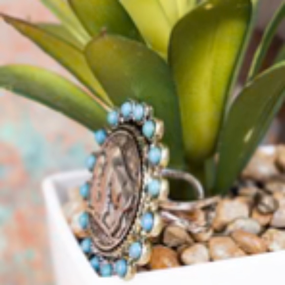 Tipi Sunset Ridge Turquoise Buffalo Nickel Cuff Ring - Picture 2 of 2